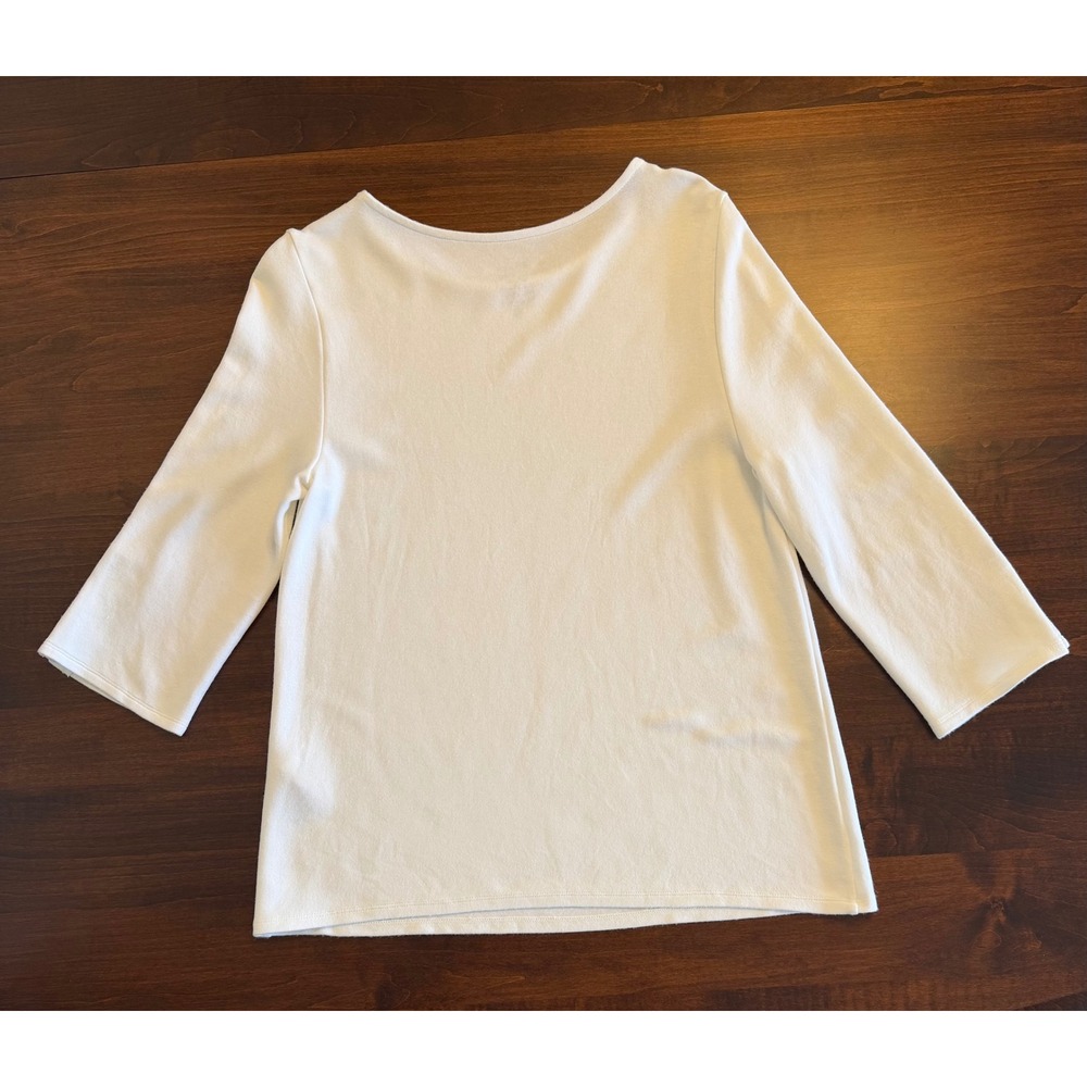 Chico's White Knit Top 3/4 Sleeve Size 1 Med Clean Girl‎ Coastal Grandma Chic - Picture 2 of 5
